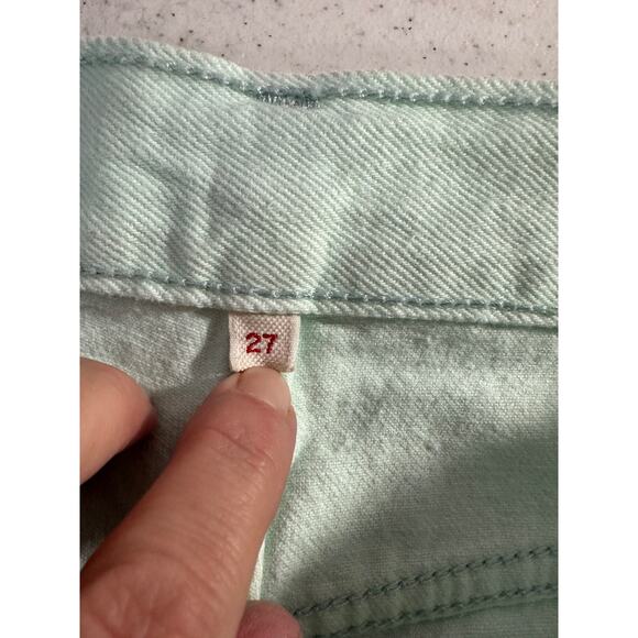 Levi’s 501 Button Fly Jeans Straight Leg Teal Aqua Size 27 Raw Hem Y2K C25 - Picture 5 of 8